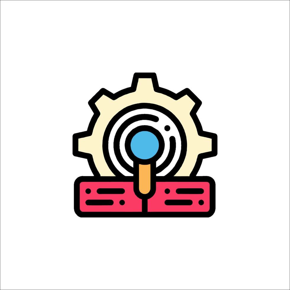 A gear wheel with a magnifying glass on top vector