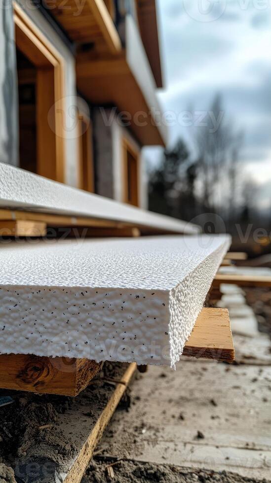 Close-up of extruded polystyrene insulation boards at construction site photo