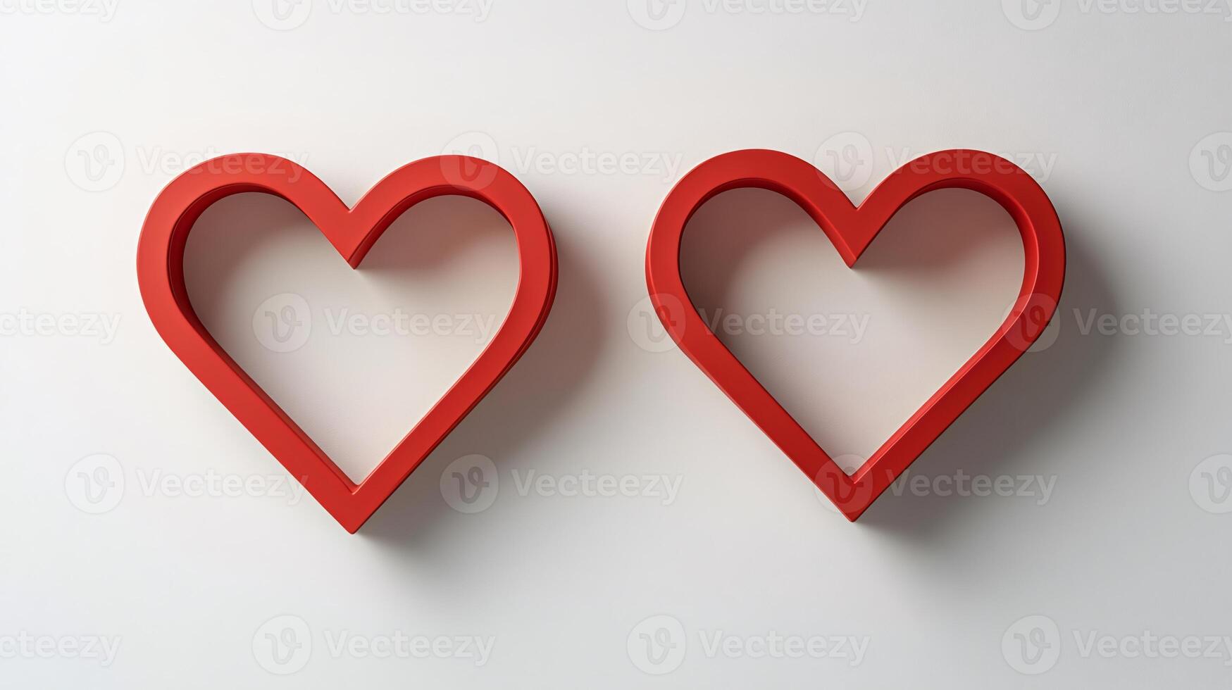 Two red hearts representing love and affection on white background photo
