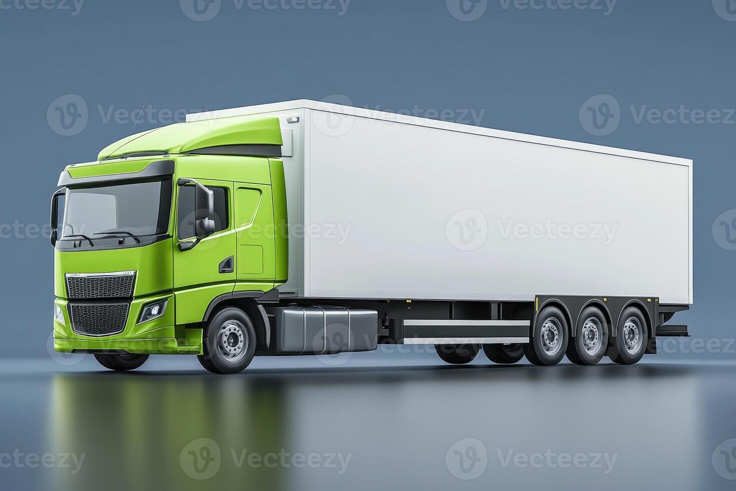 Green and white semi-truck advertising mockup on gray background photo