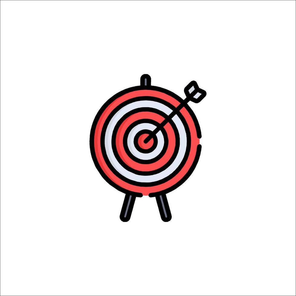 A red and black dartboard with an arrow in the center vector