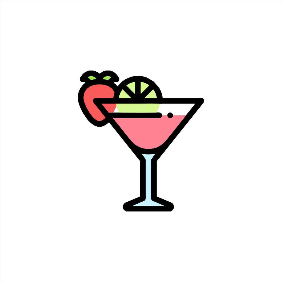 A martini with a strawberry and lime on the rim vector