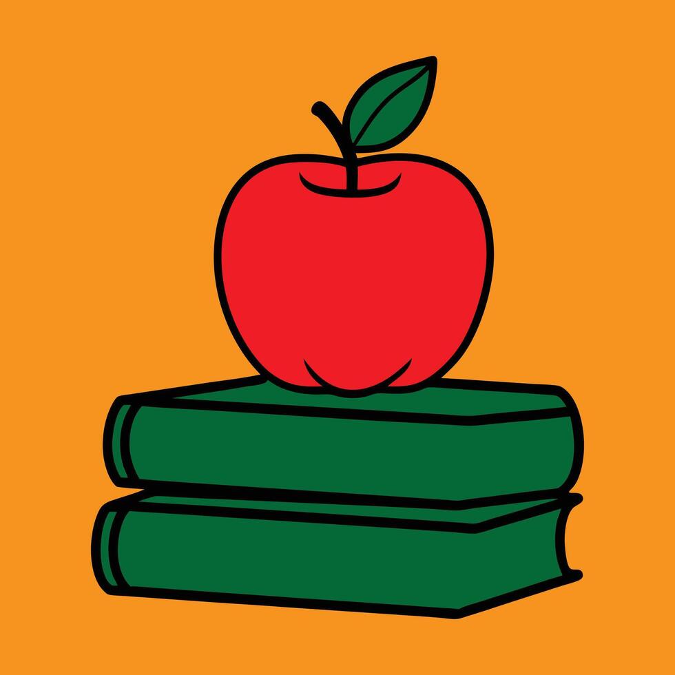 Education Symbol with Apple and Books Flat Design Illustration vector