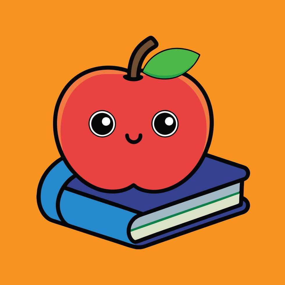 Cute Apple Cartoon with Books for Back to School Concept vector