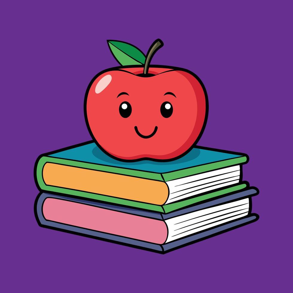 Smiling Apple on Books Illustration for Education and Learning Themes vector
