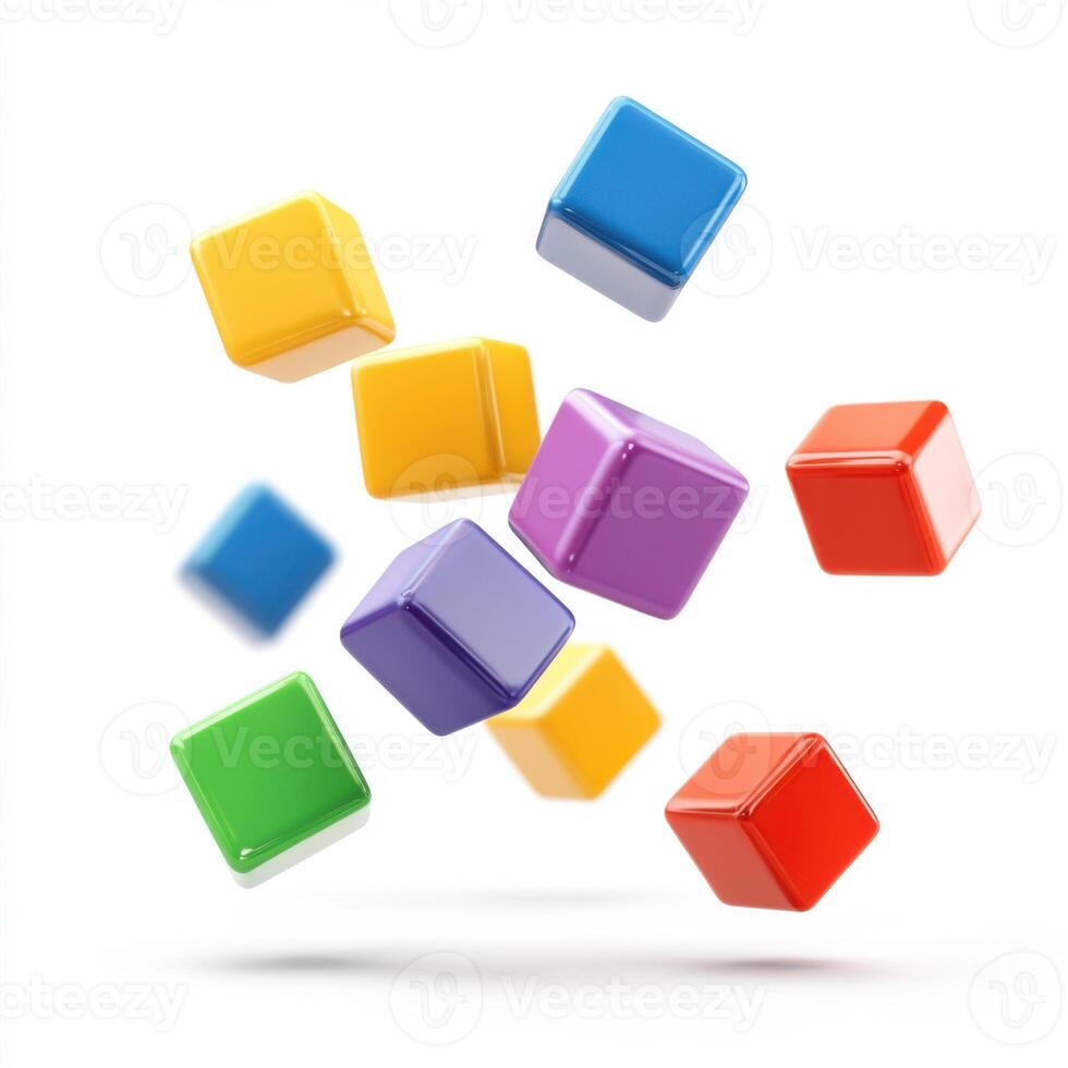 Colorful plastic blocks in a playful arrangement on a white background creating a cheerful atmosphere photo