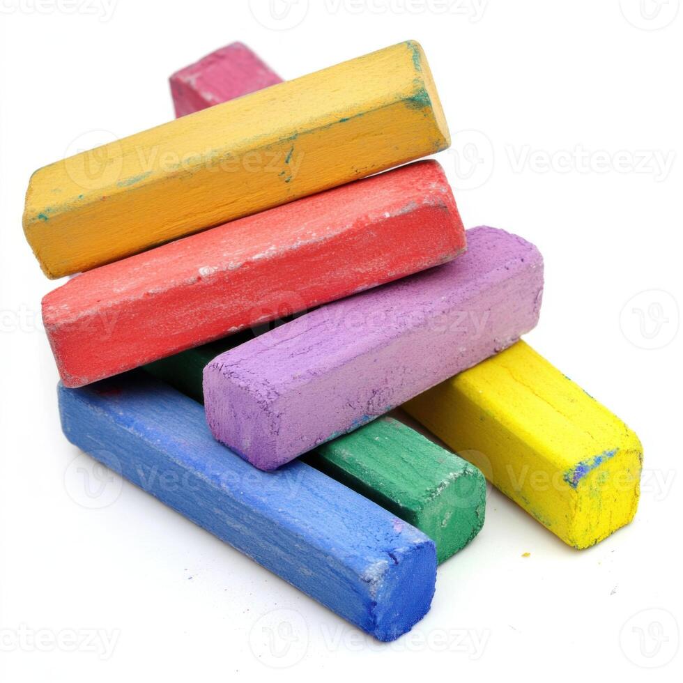 Colorful chalk pieces stacked together create a vibrant display of art supplies suitable for various creative projects photo