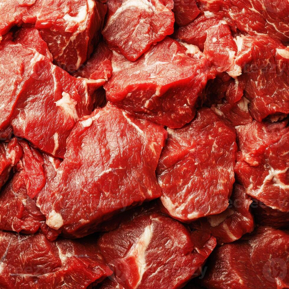 Fresh cuts of beef arranged in a rich red display at a local butcher shop for customers to choose from photo