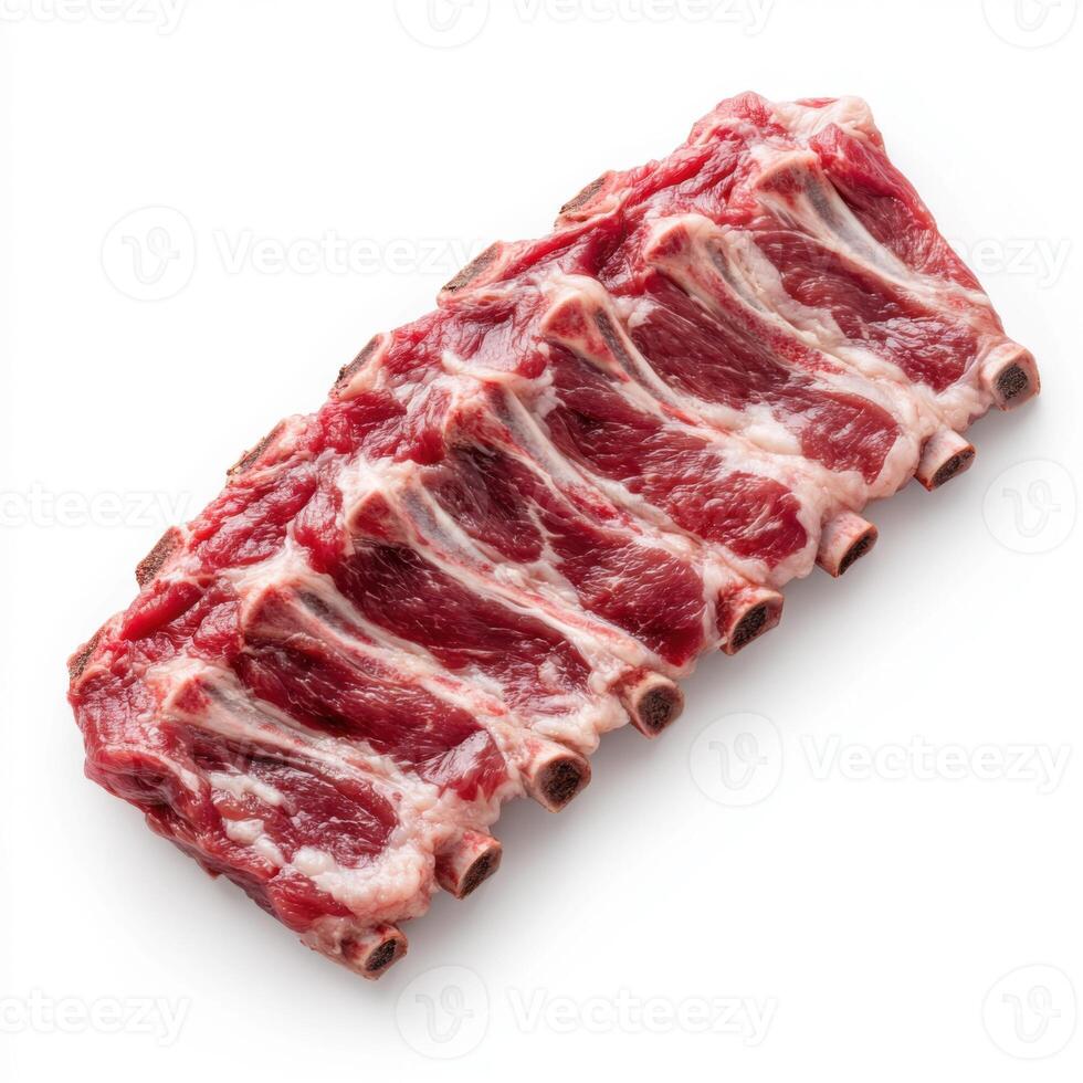 Fresh and raw meat ribs ready for cooking or grilling at a culinary setting with vibrant colors photo
