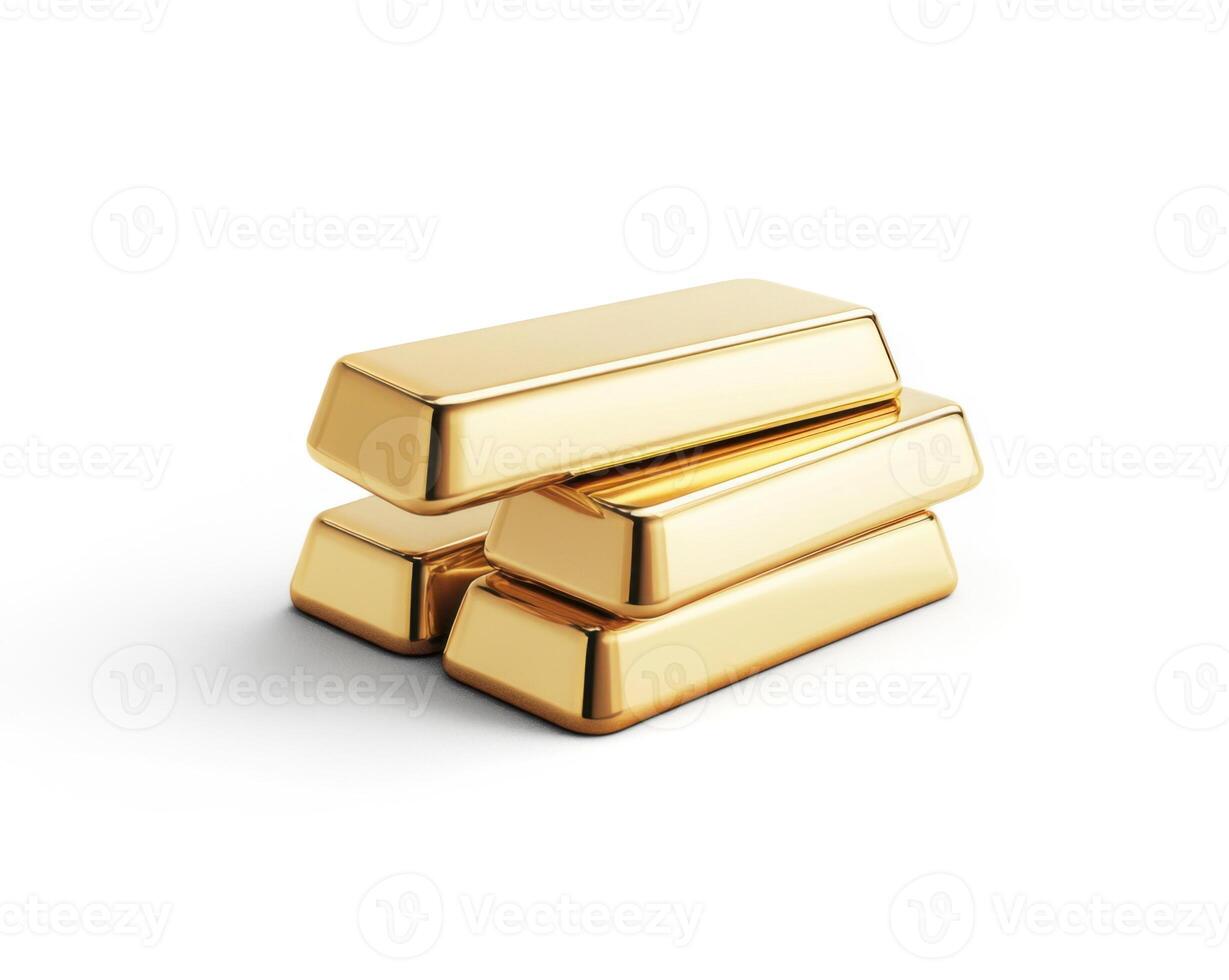 Gold bars stacked neatly on a white surface representing wealth and financial security photo