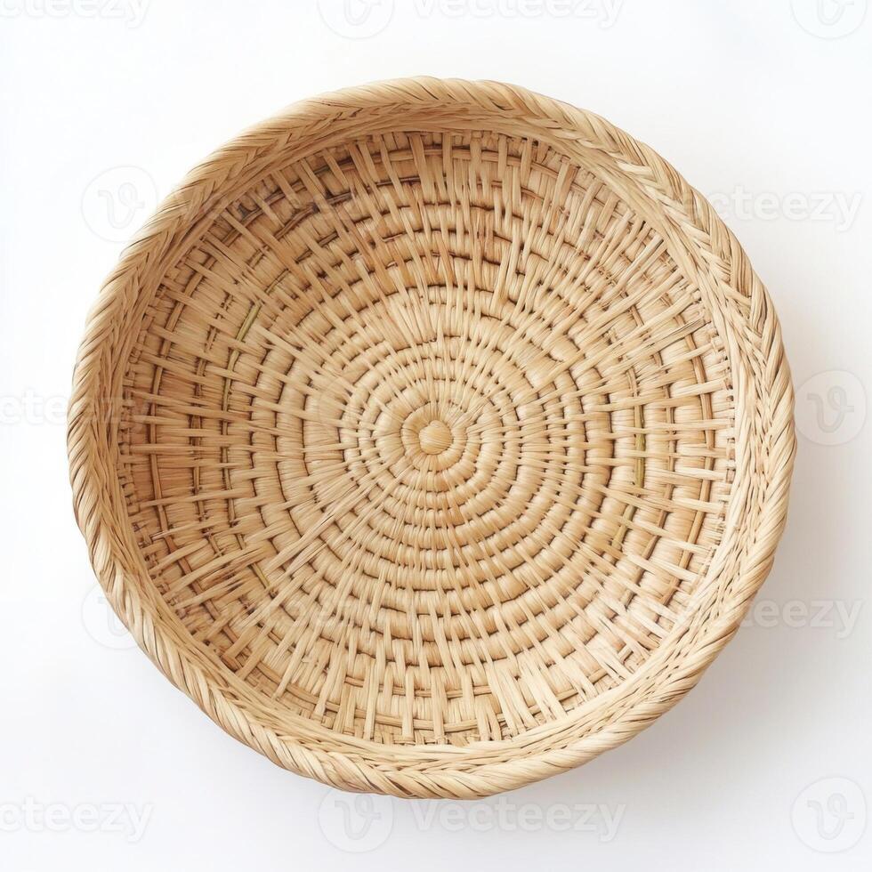 Handmade woven basket showcasing intricate craftsmanship and natural materials suitable for decorative or practical use photo