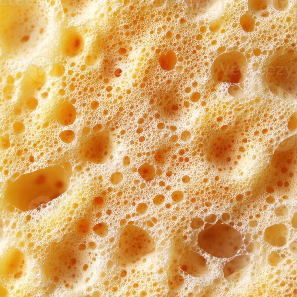 Texture of golden foam from a ripe cheese, highlighting bubbles and creamy surface during aging process photo
