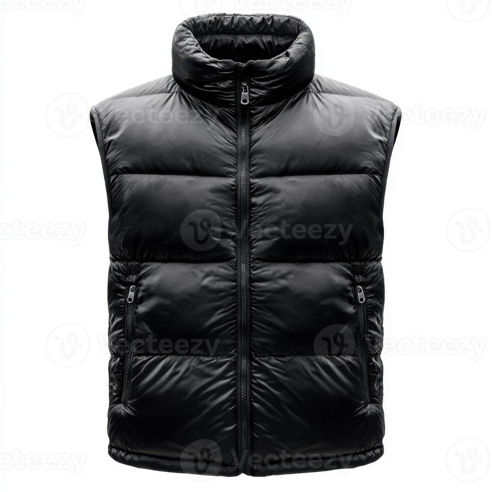 Stylish black puffer vest designed for warmth and versatility during outdoor activities in chilly weather photo