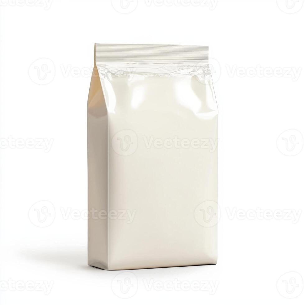 White packaging bag for flour or powdered products on a plain background in a studio setting photo