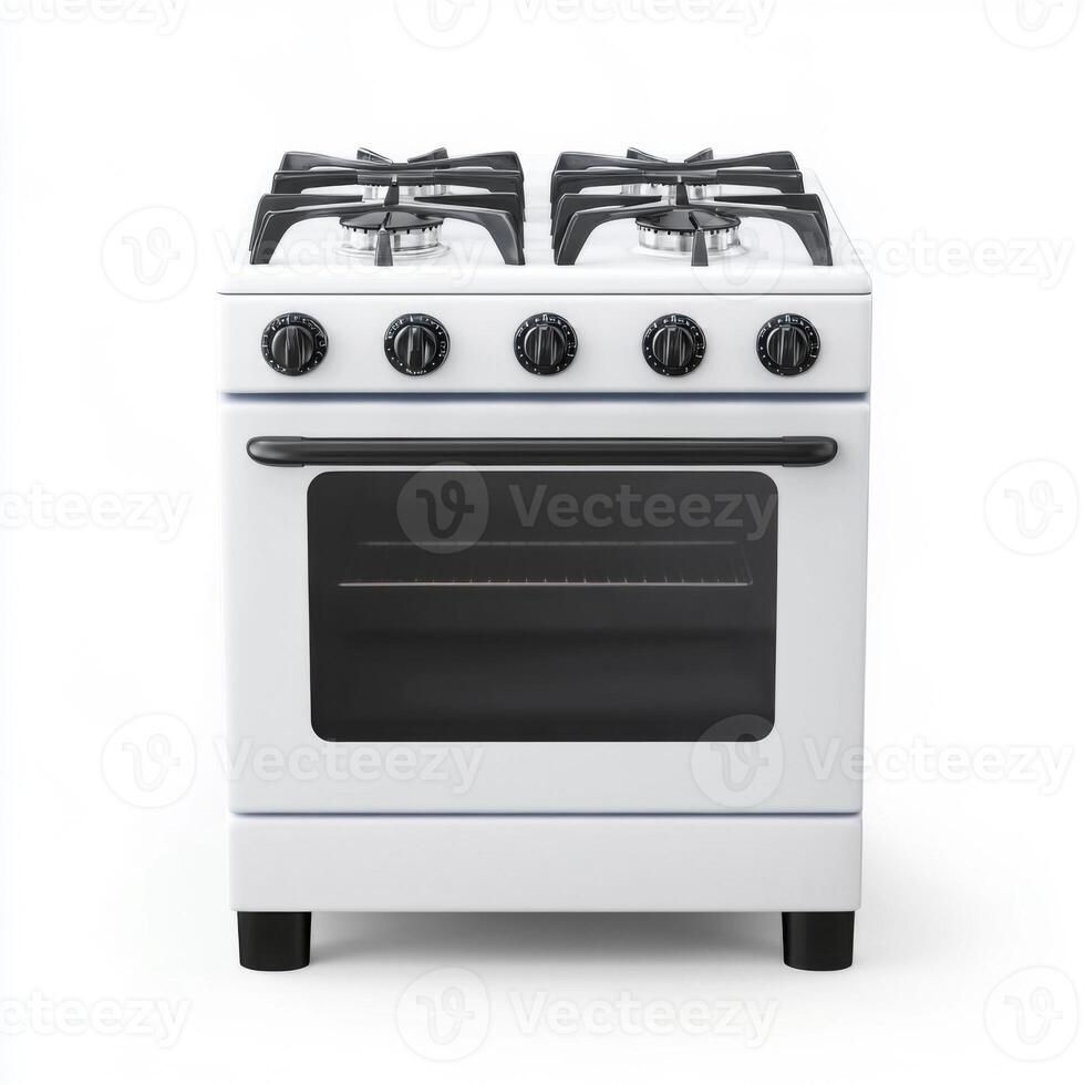 White gas stove with five burners in a modern kitchen setting showcasing a sleek design for efficient cooking photo