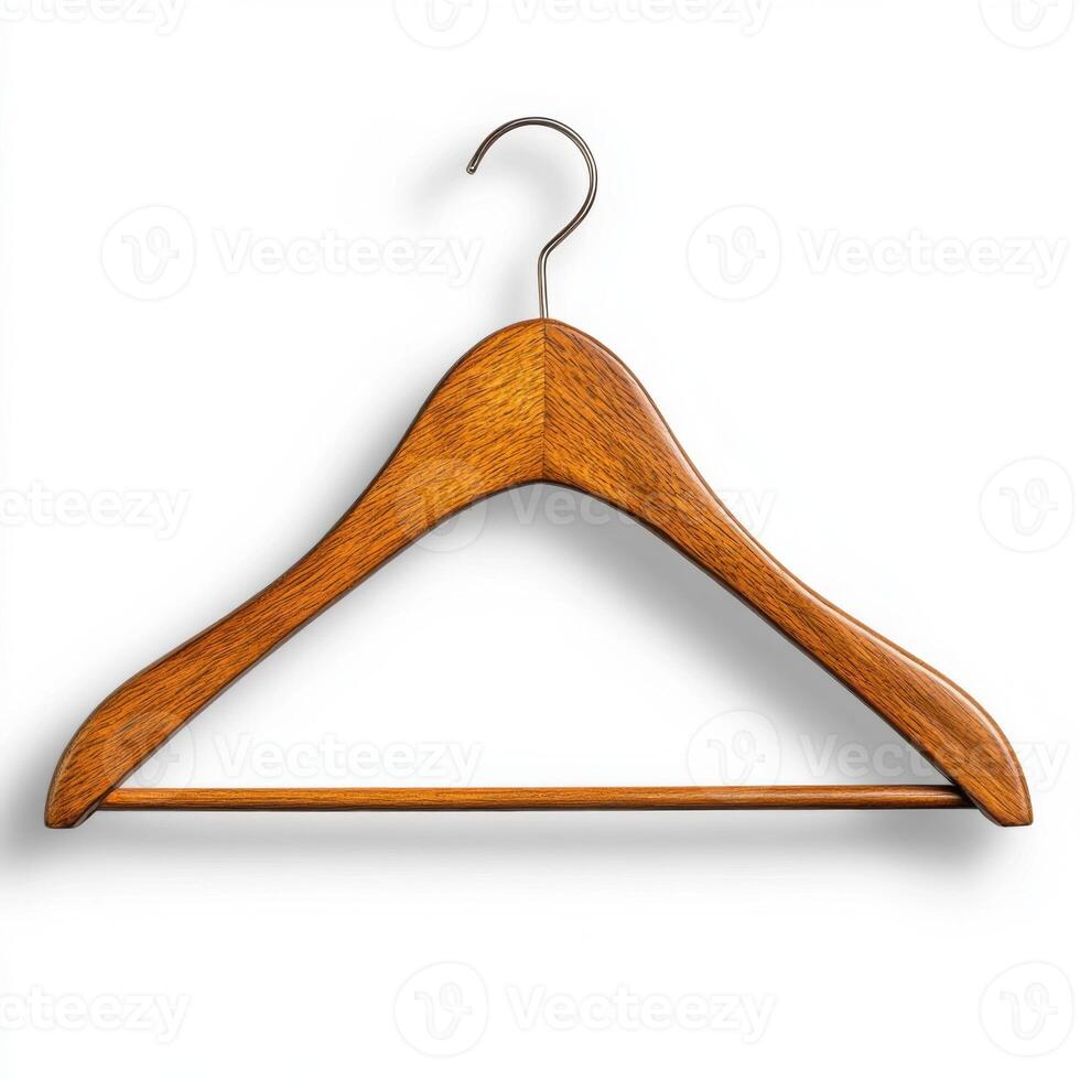 Wooden hanger displayed against a plain background for showcasing clothing storage solutions photo