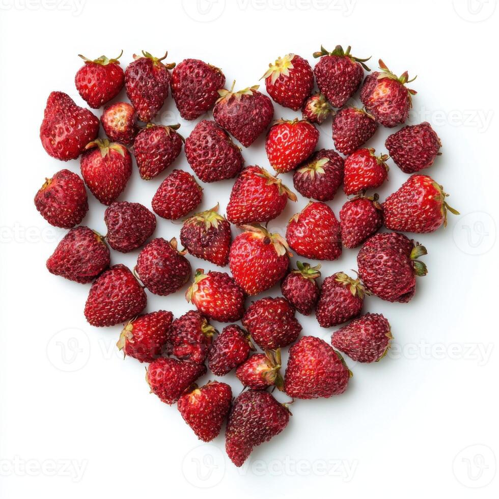 strawberries arranged in a heart pattern on a white background capturing the essence of love and celebration photo