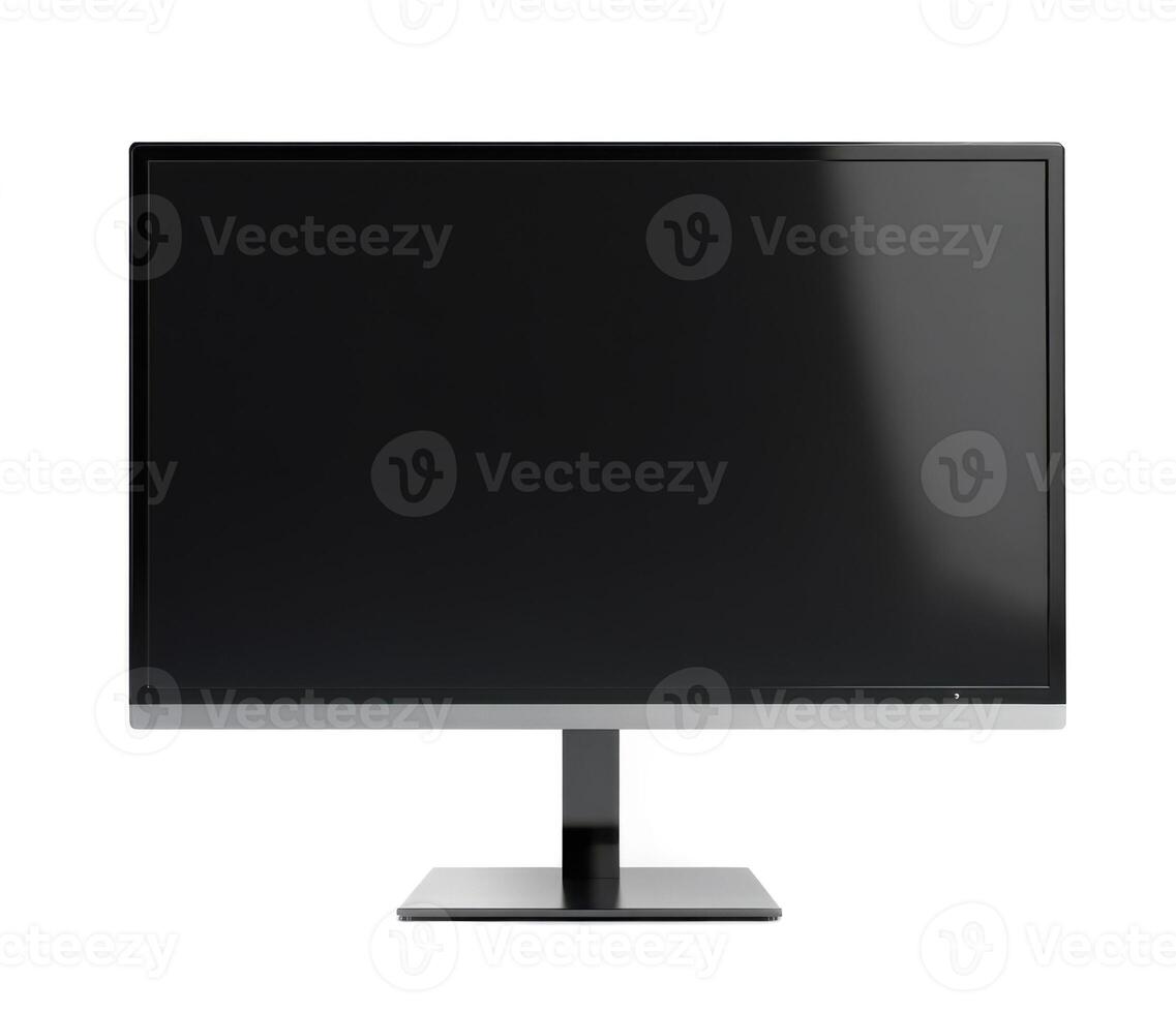High-definition computer monitor on a simple black base showcasing a sleek and modern design in a bright environment photo