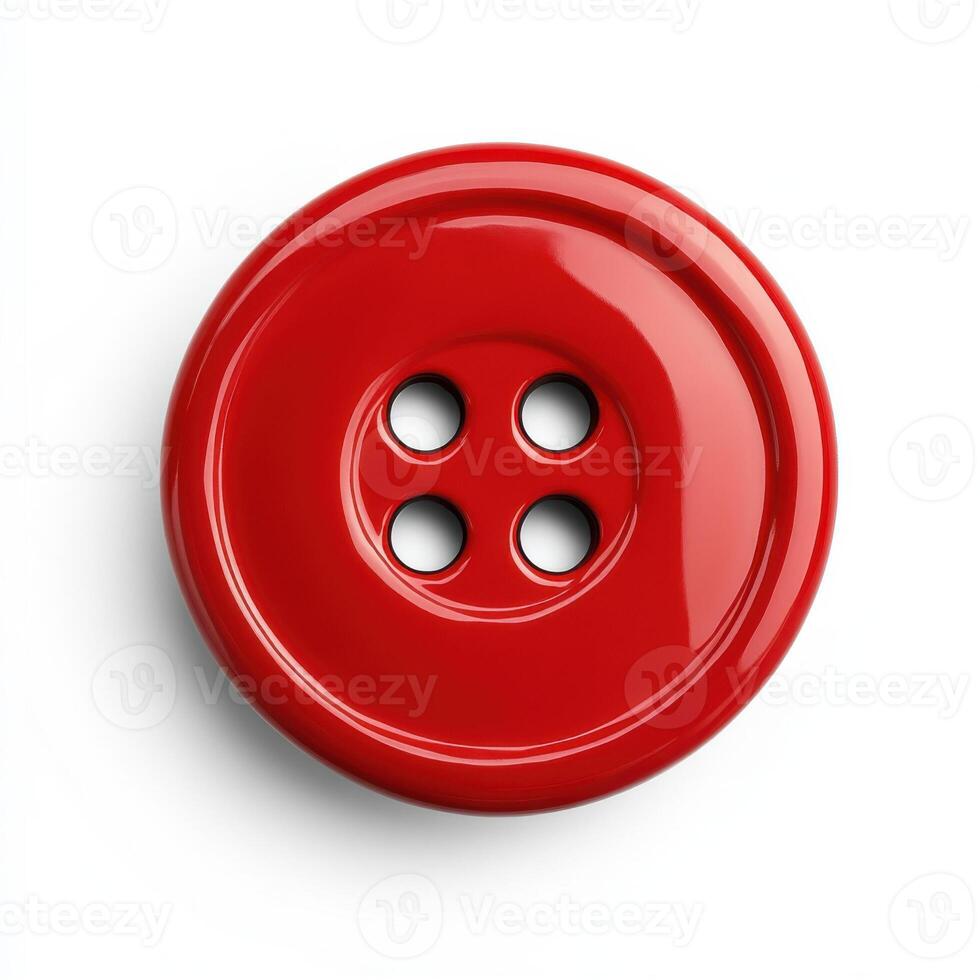 Bright red button with four holes on a plain white background ideal for sewing and crafting projects photo