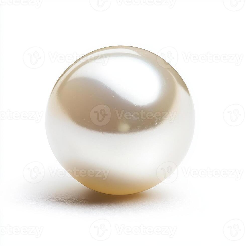 Beautiful round pearl resting on a smooth surface in bright light, showcasing its luster and natural elegance photo