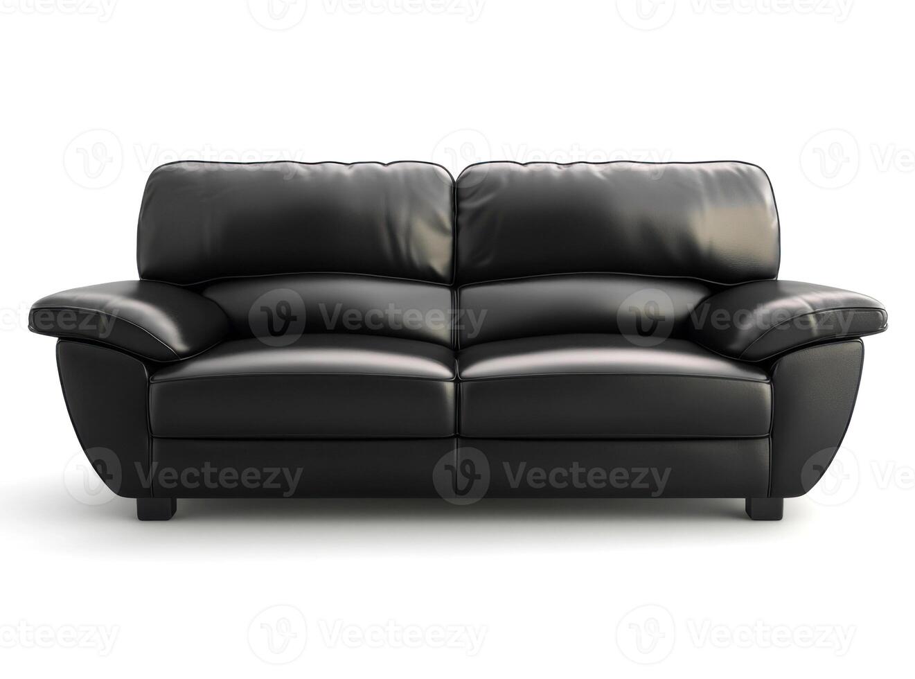 Black leather sofa set in a modern living room with minimalistic decor photo