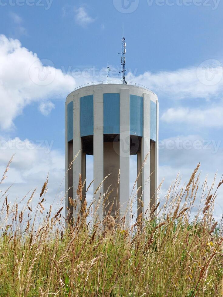 Modern blue and white water tower in Trelleborg, Sweden photo