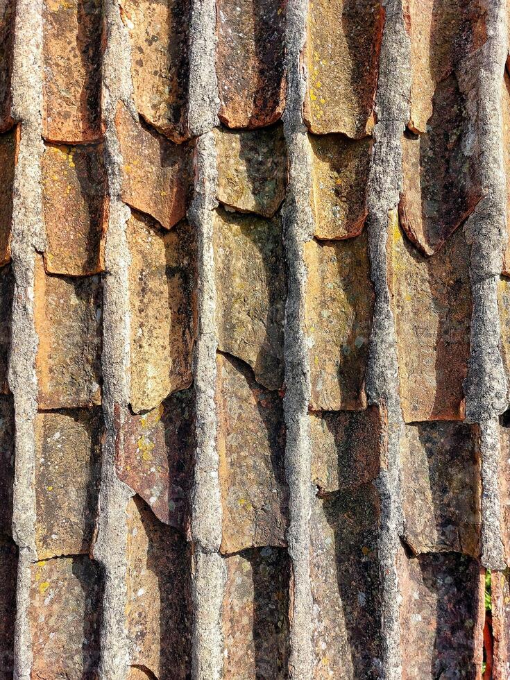 Texture of an old roof with traditional tiling technique photo