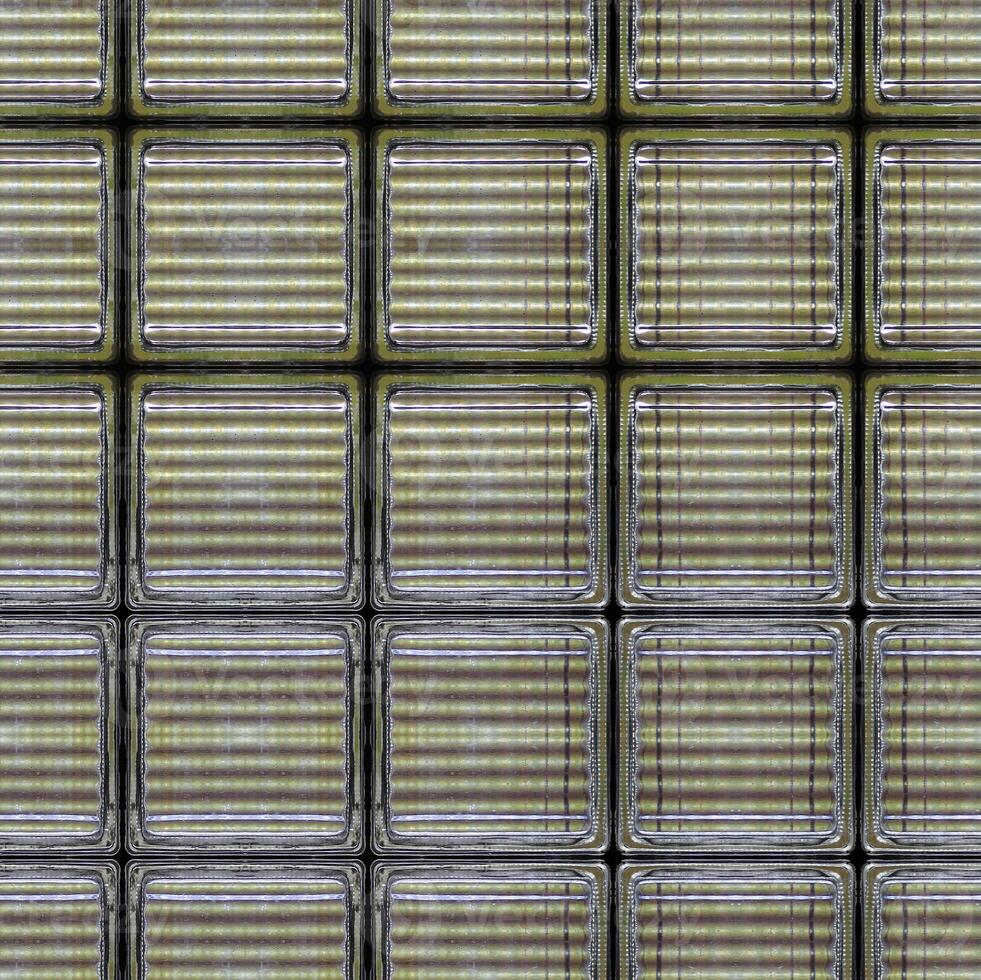 Seamlessly tileable patterned grid of glass bricks creates a uniform design with reflective surfaces photo