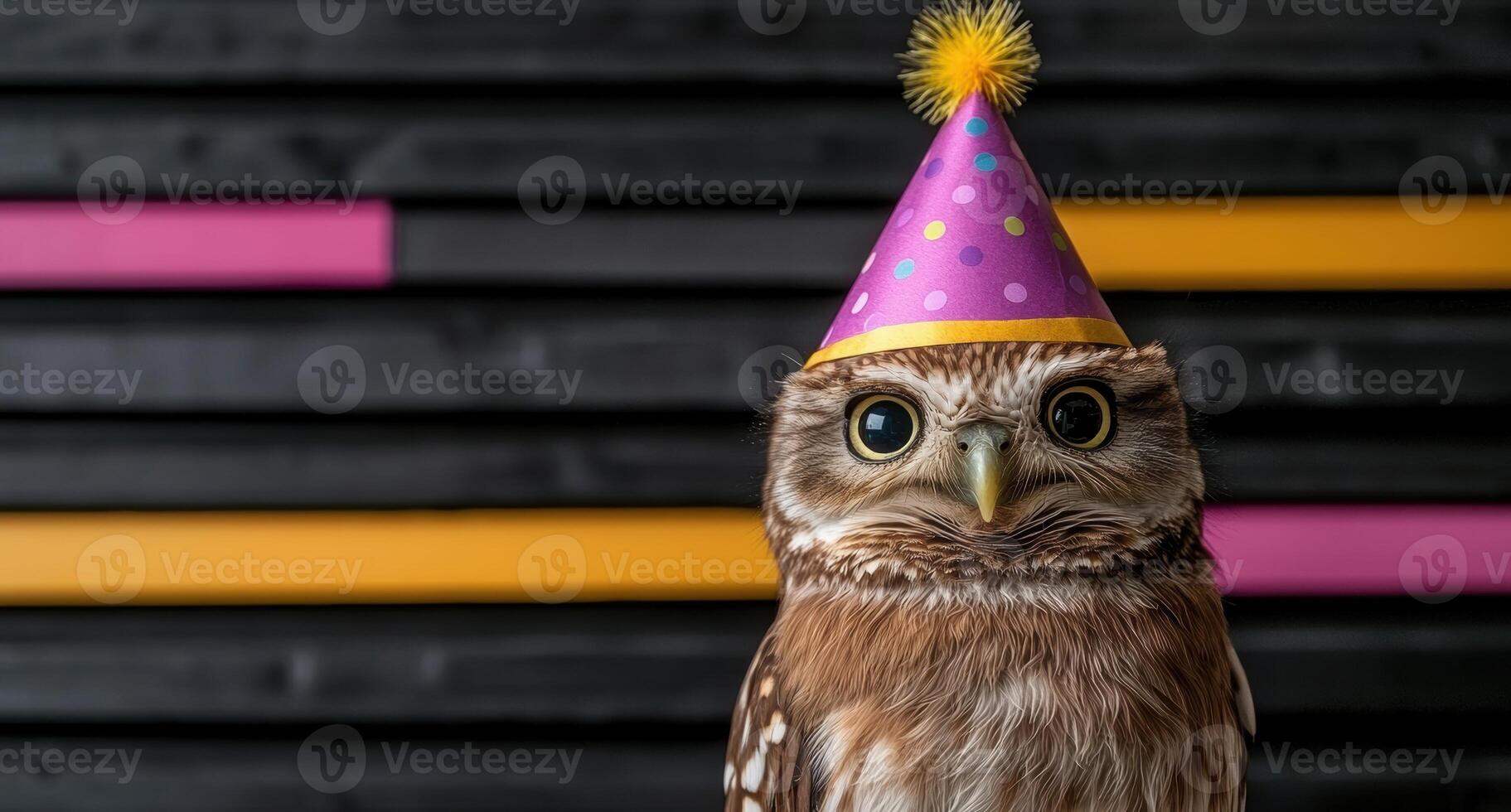 Cute owl wearing a party hat photo