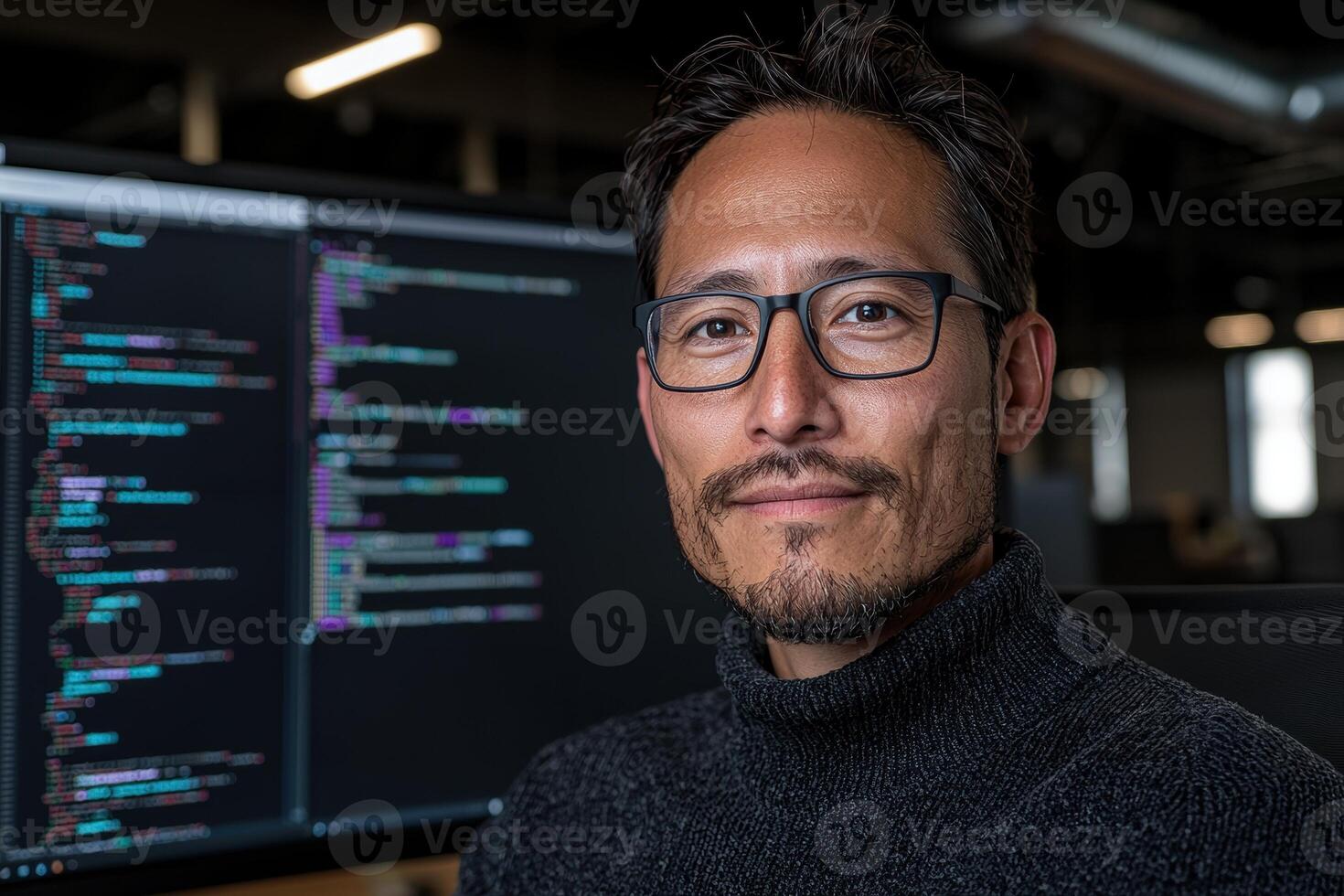 Portrait of a software engineer working on code photo