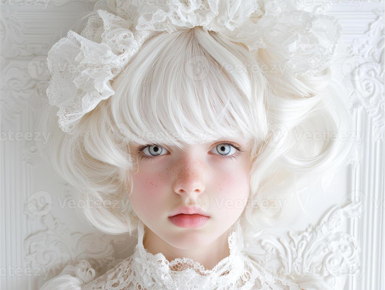 Portrait of a girl with white hair and lace dress photo