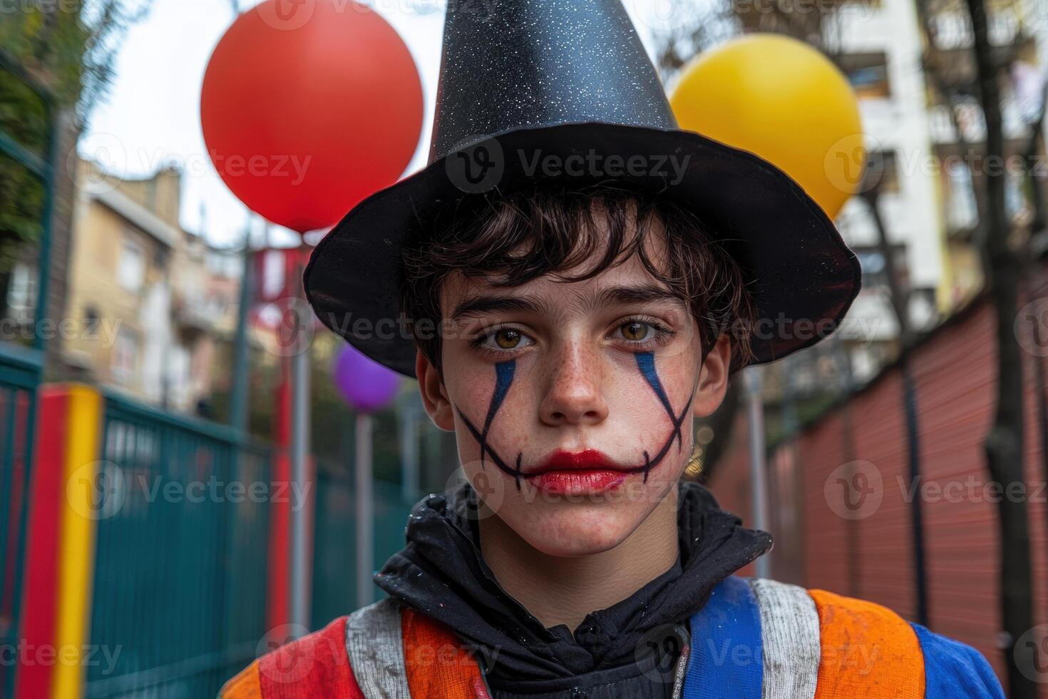 Boy in witch costume with face paint photo