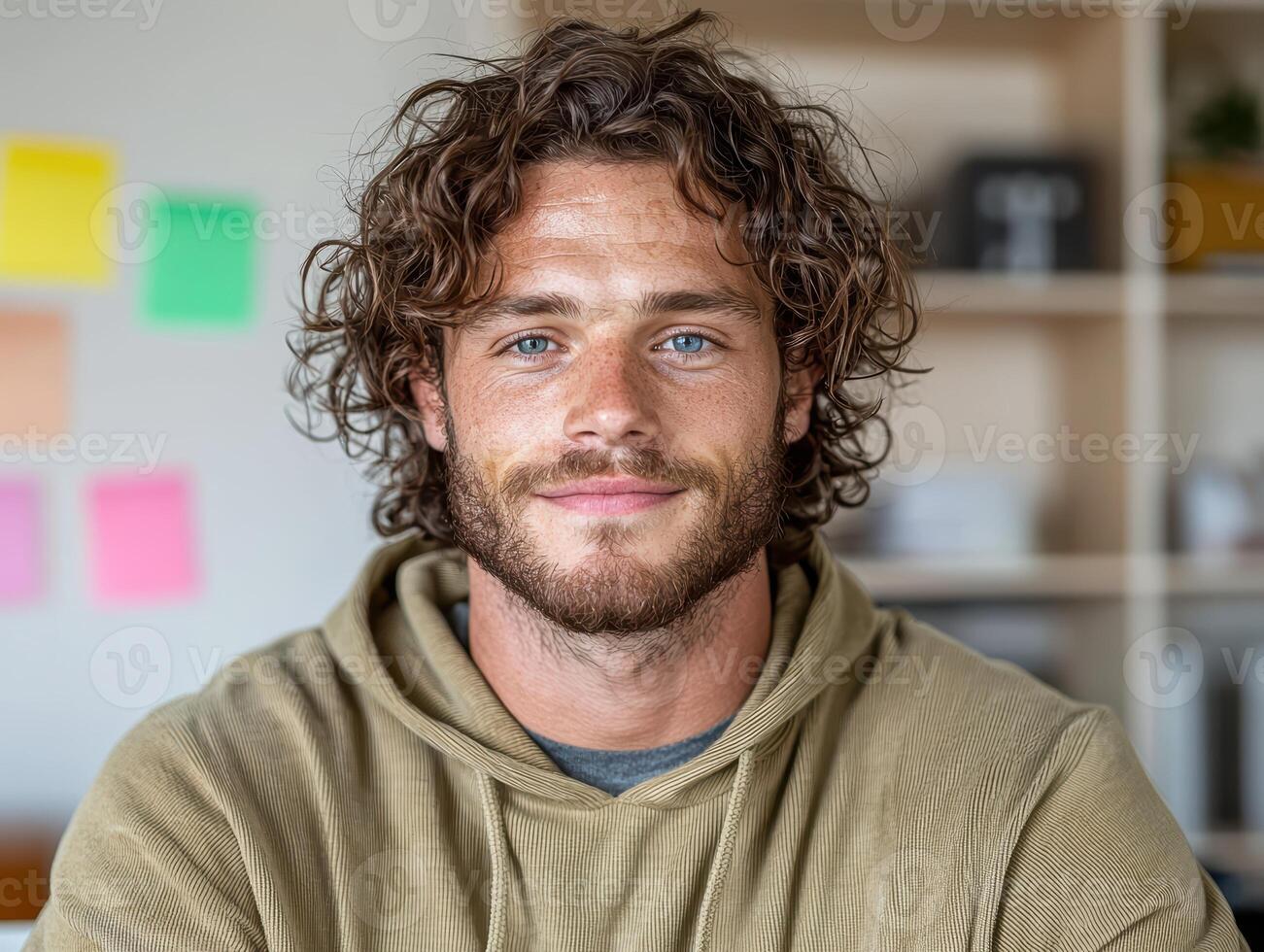 Portrait of a smiling man with curly hair photo
