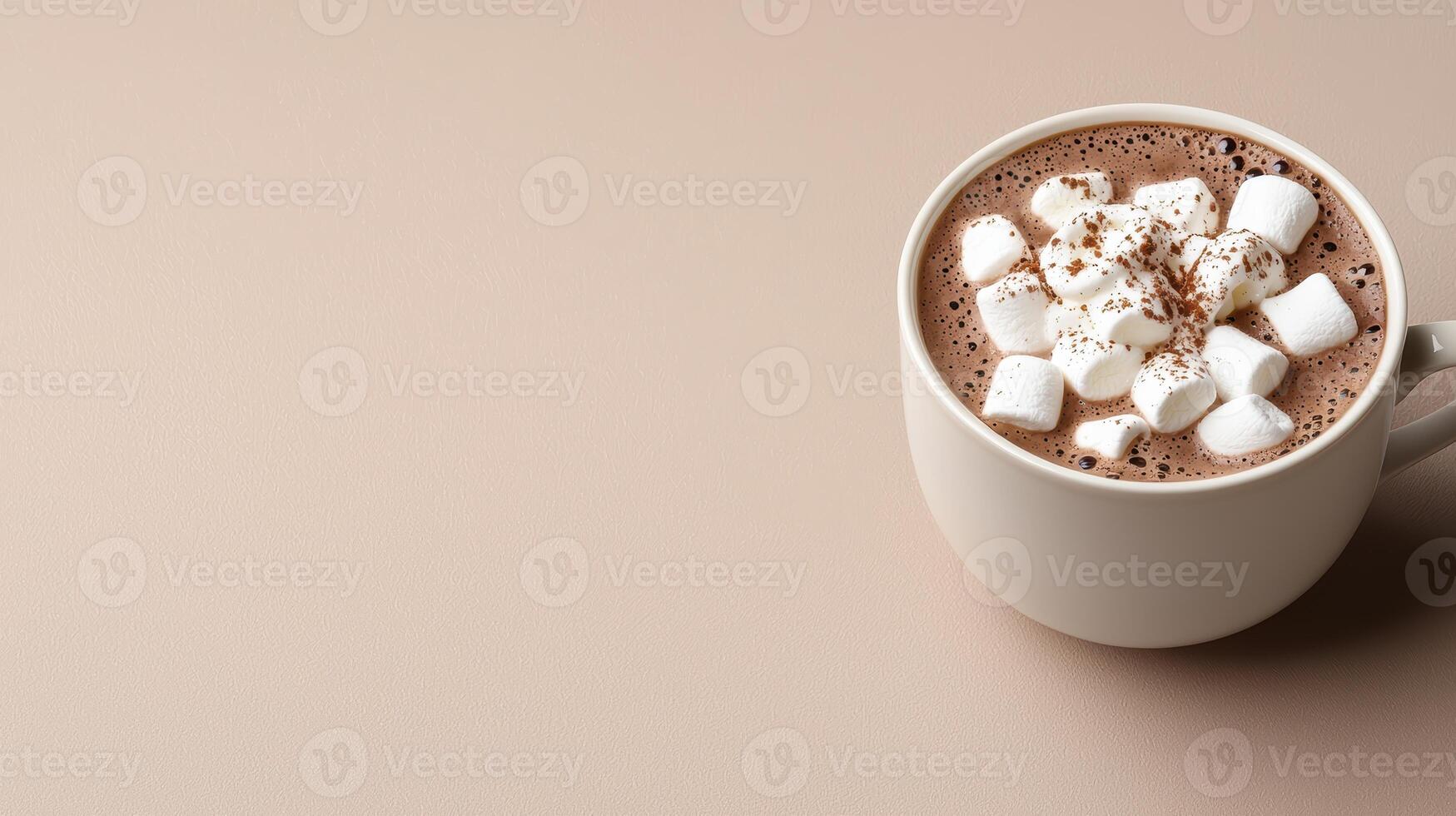 Warm mug of hot chocolate with marshmallows photo