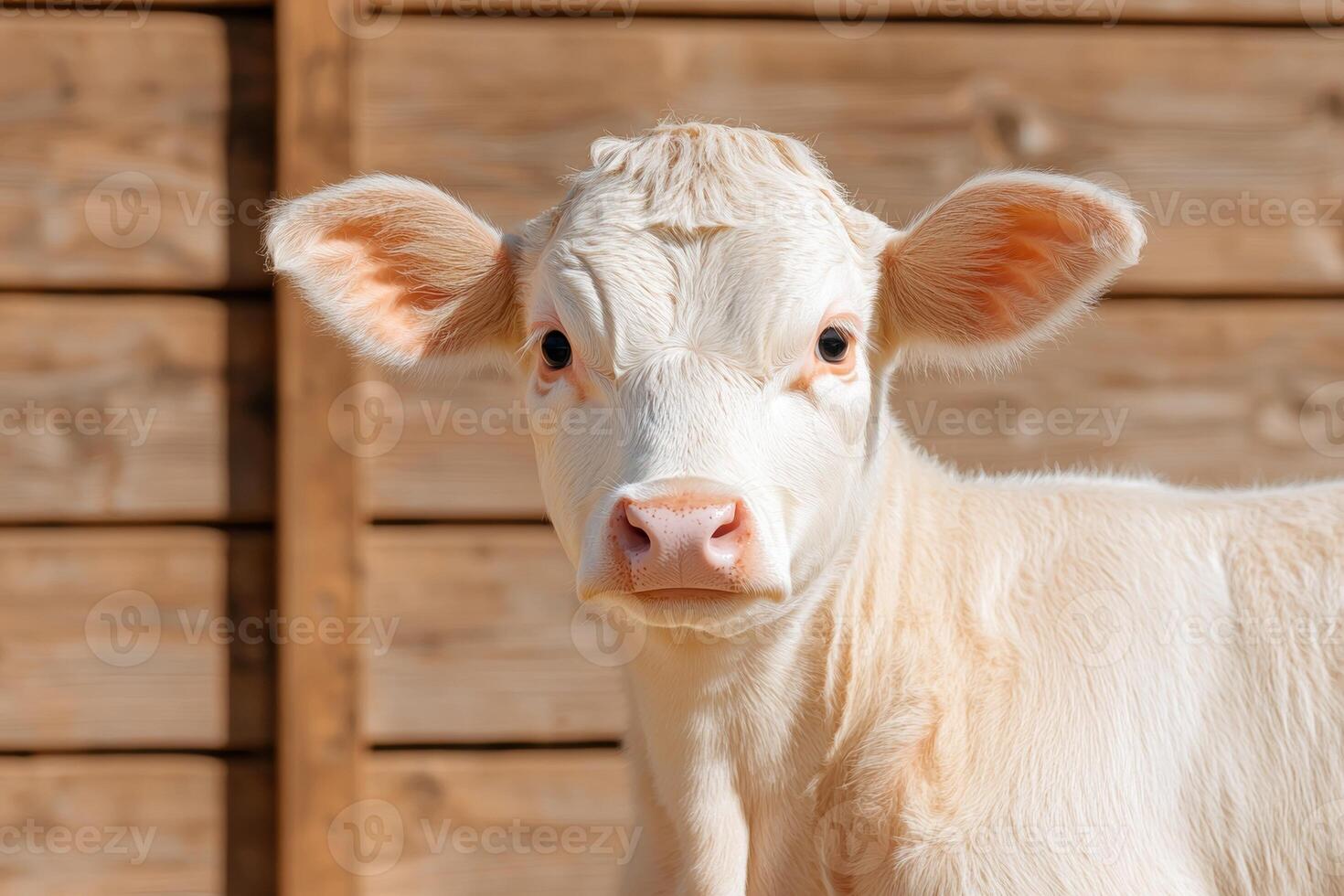 Close up of an adorable white calf looking directly at the camera photo