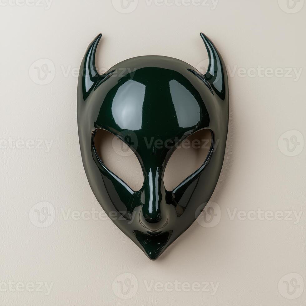 Green alien mask with horns for halloween party photo