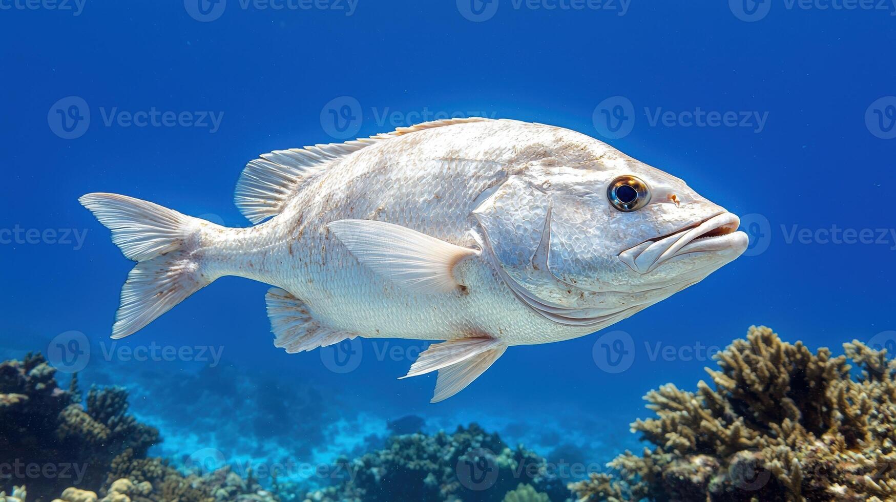 Close up of a white fish swimming in the ocean photo
