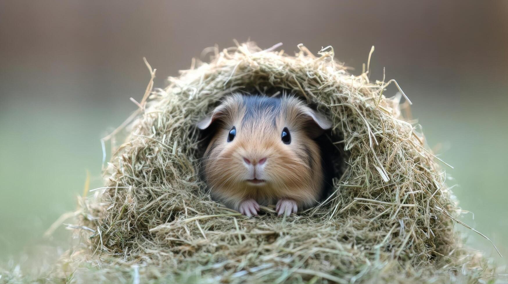 Cute small rodent peeking from its cozy nest with curious expression during the day photo