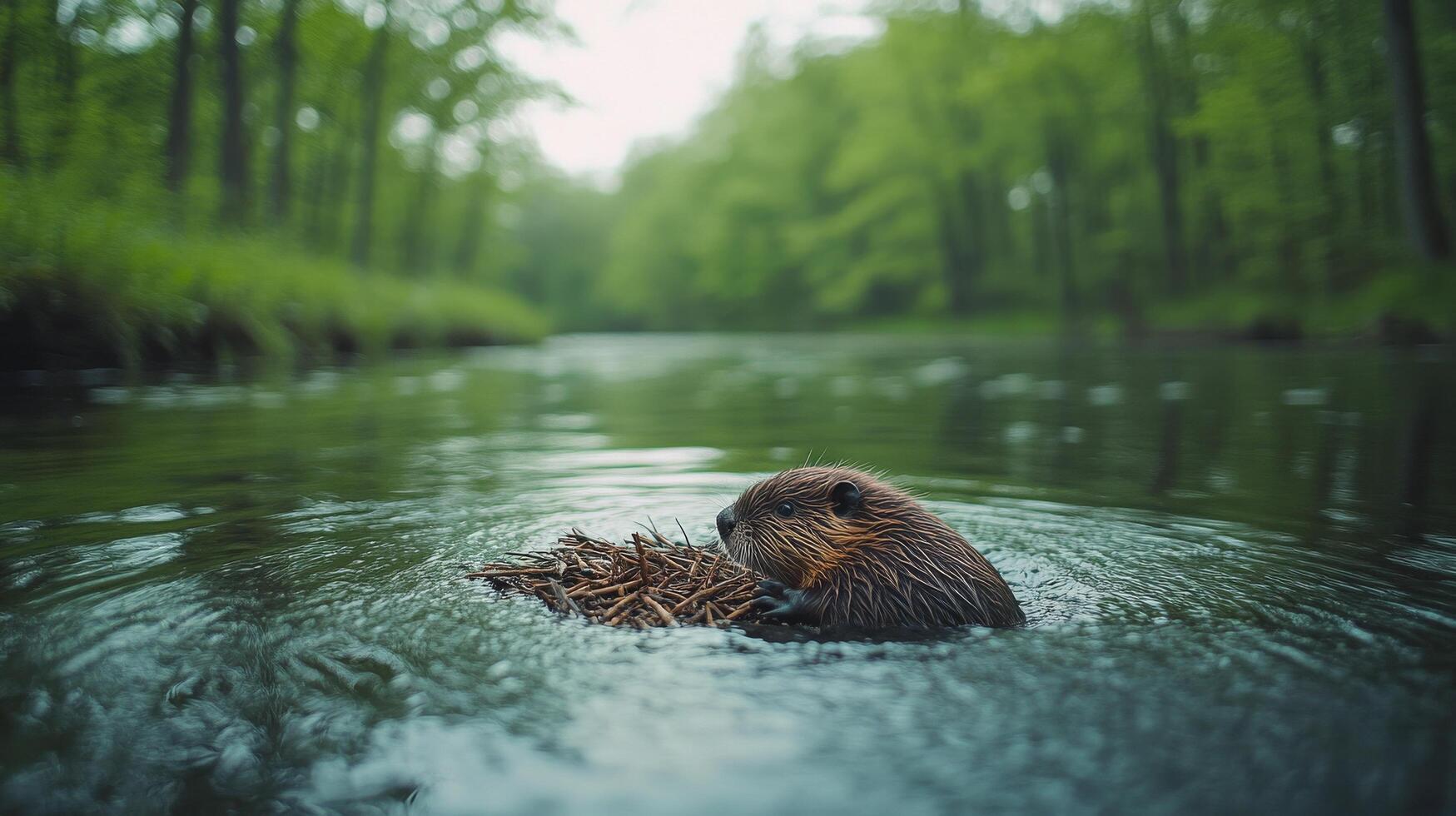 Cute aquatic mammal playing in water during daylight hours in a natural habitat photo