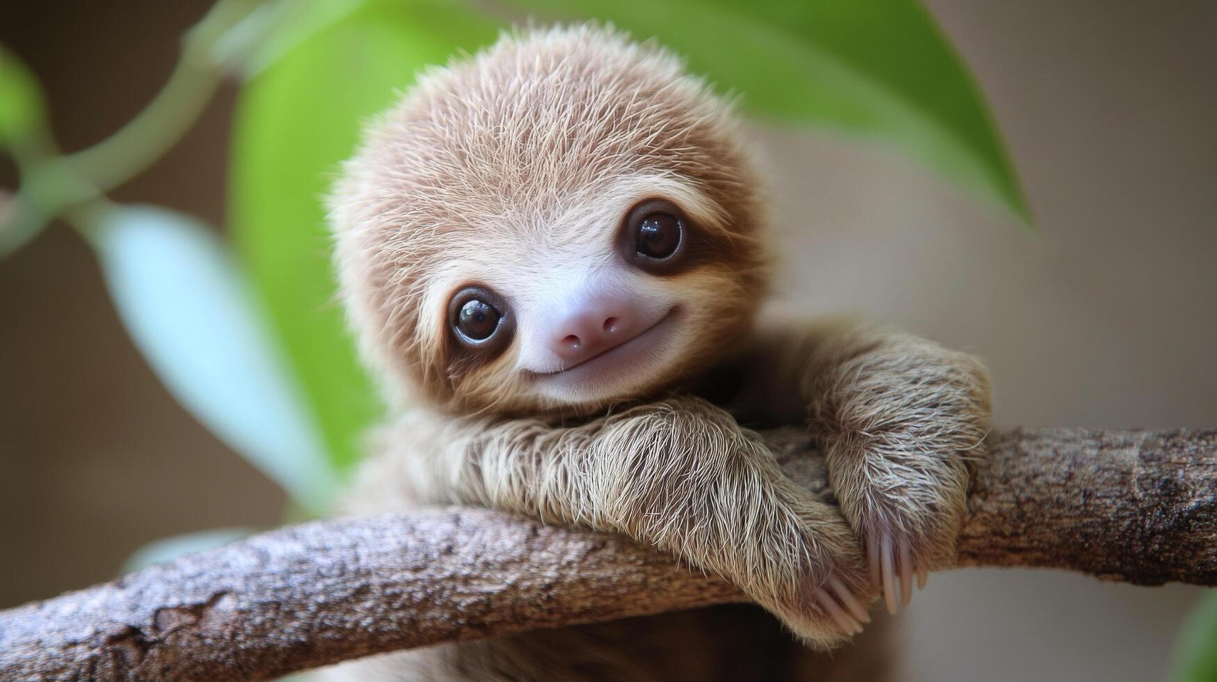 Sloth resting on a tree branch in lush rainforest setting during daylight hours photo