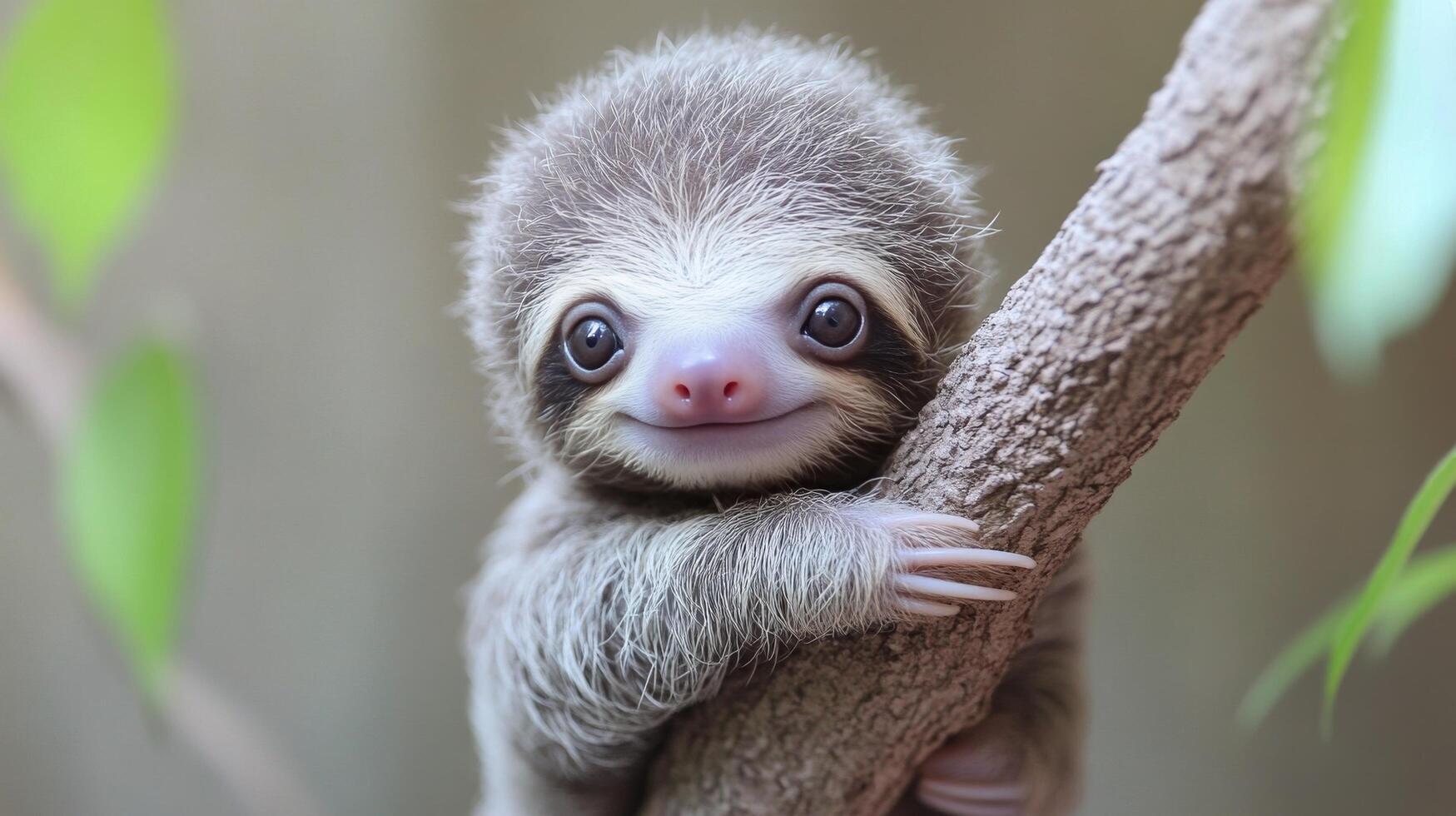 Sloth resting on a tree branch in lush rainforest setting during daylight hours photo
