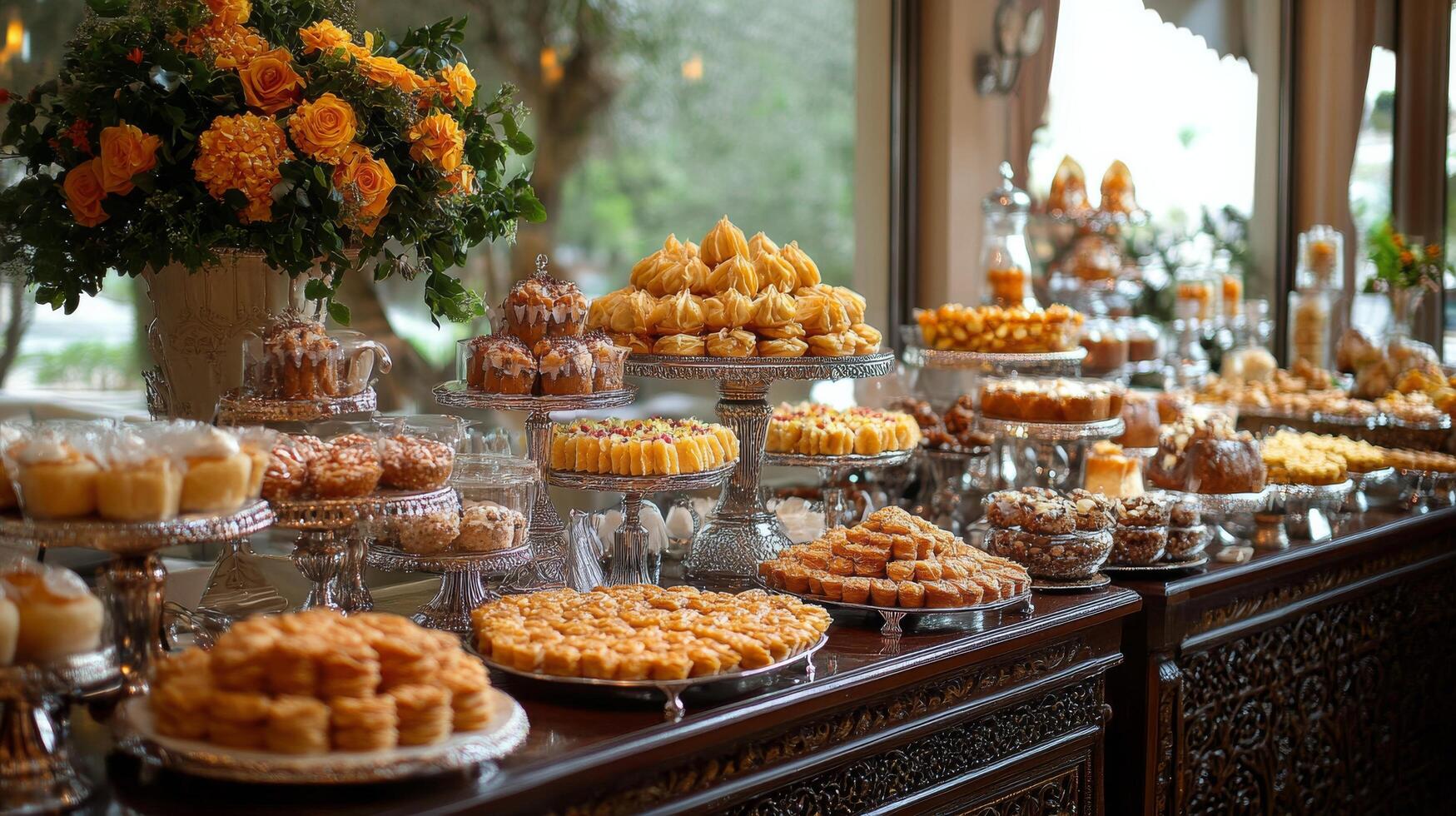 Display of assorted pastries in a bakery showcasing diverse flavors and textures photo