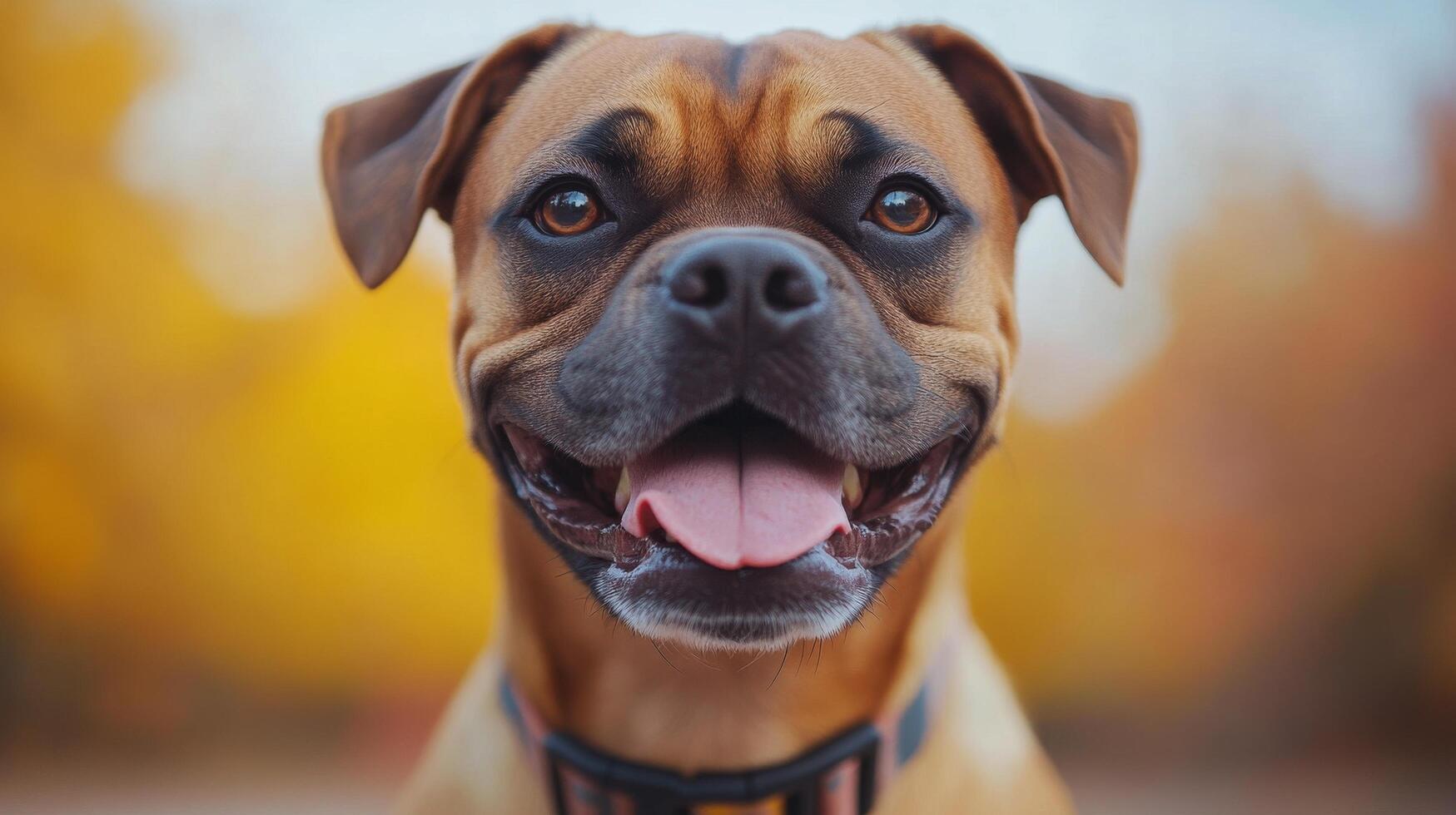 Happy dog enjoying a walk on a sunny day with owner in a urban setting photo