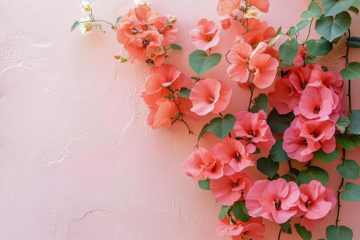Bougainvillea flowers against a soft pink background create a vibrant and cheerful decor photo