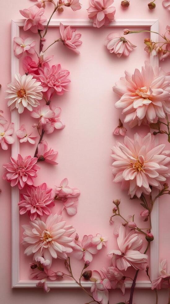 Beautiful arrangement of pink flowers on a soft pink background for a delicate floral display photo