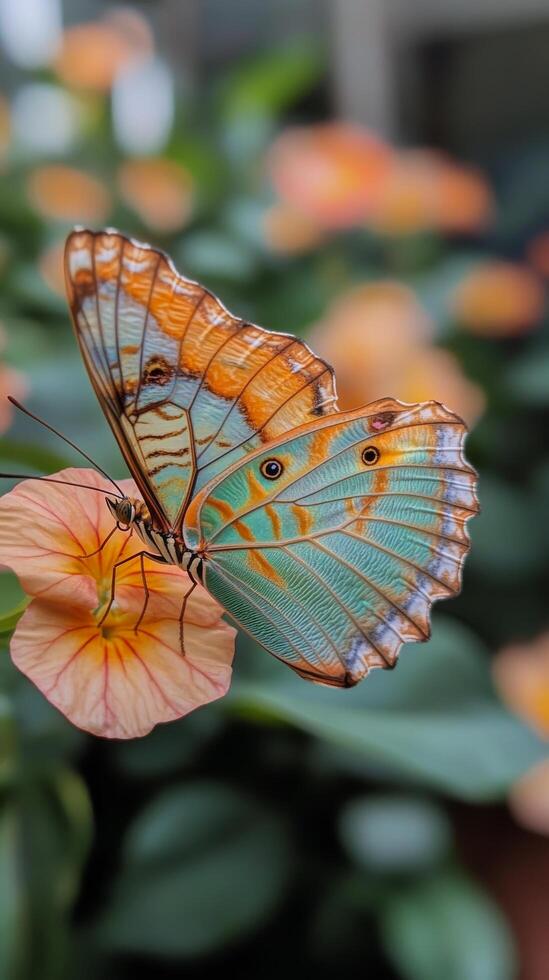 Beautiful butterfly with vibrant colors resting on flowers in a garden setting photo