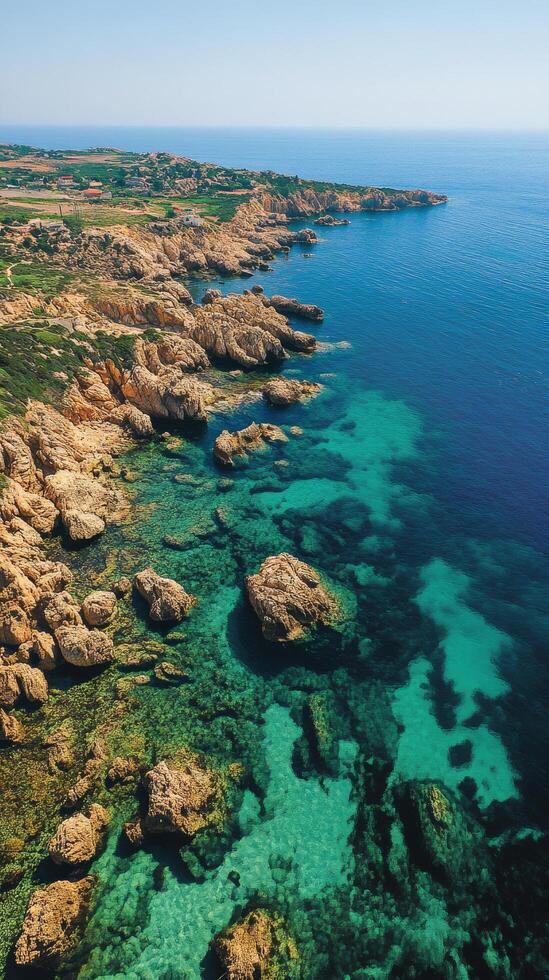 Breathtaking coastal view of turquoise waters and rocky cliffs under a clear sky in Cyprus photo