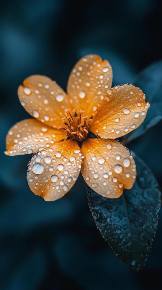 Bright yellow flower with dew drops in a lush green environment during a sunny day photo
