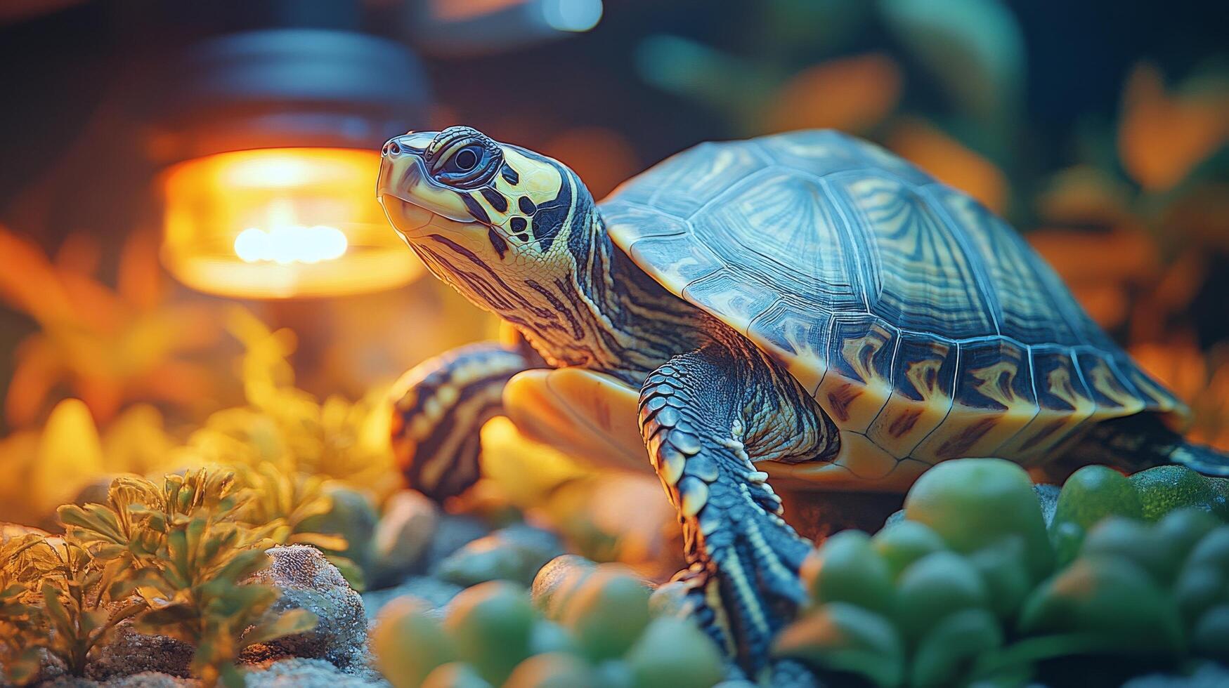 Colorful sea turtle swimming among vibrant coral reefs in a marine ecosystem photo