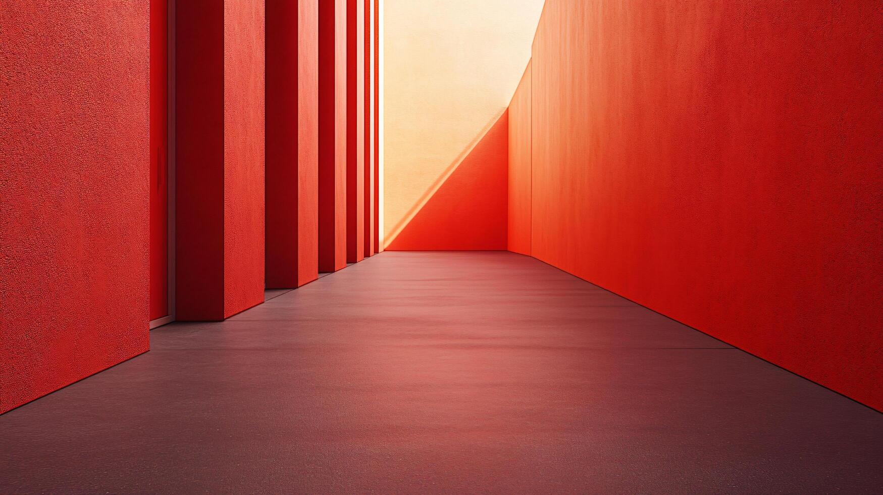 Red hallway with a black floor. The hallway is empty photo
